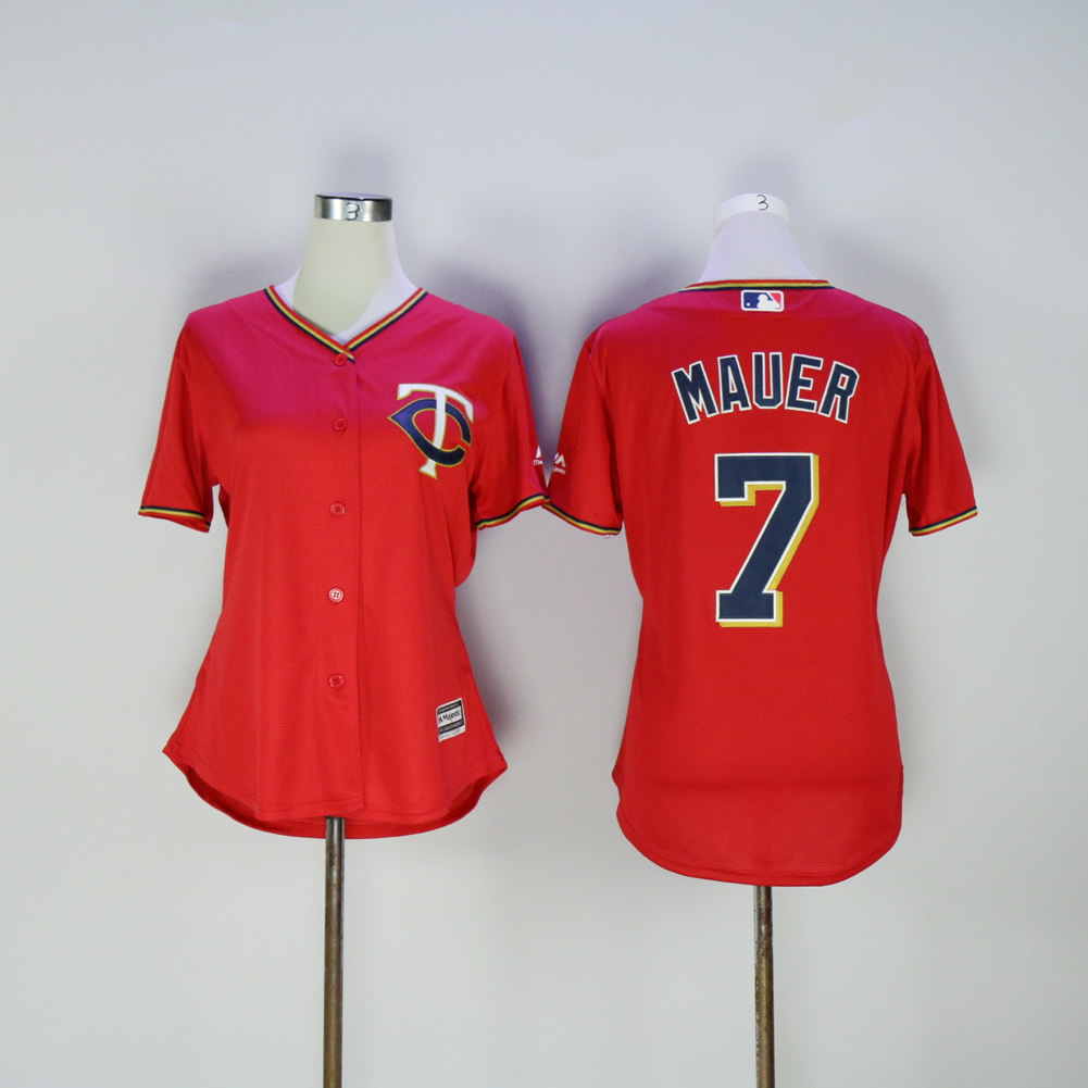 Women Minnesota Twins #7 Mauer Red MLB Jerseys->youth mlb jersey->Youth Jersey